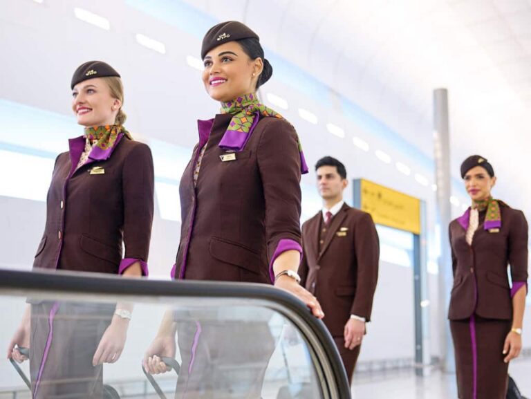 a group pf etihad airways cabin crew