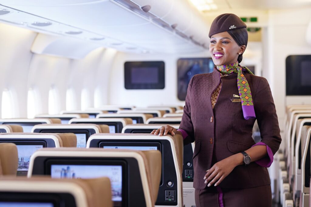 a group pf etihad airways cabin crew