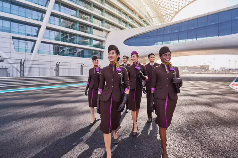 a group pf etihad airways cabin crew