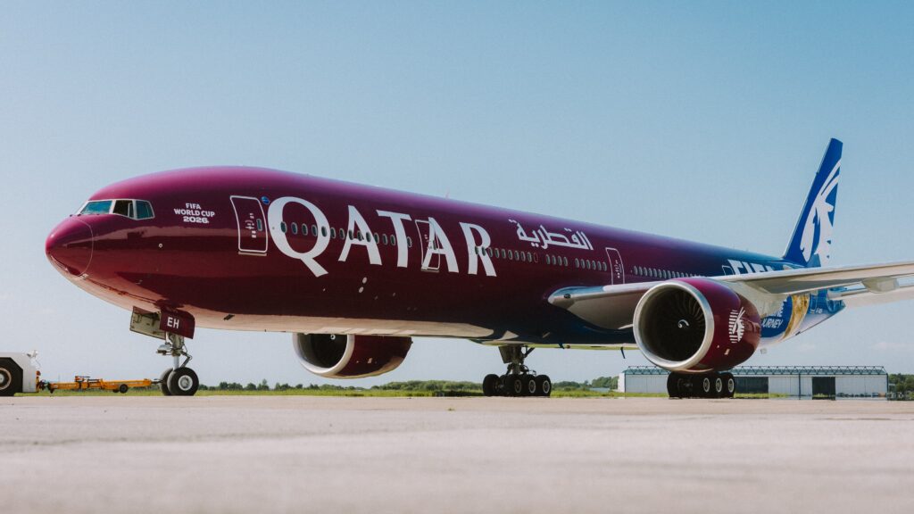 a close up of a qatar airways boeing 777