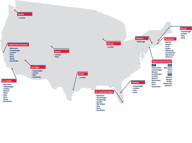 What the Norwegian U.S. route map will look like from July 2018. Photo Credit: Norwegian