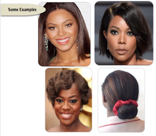 Examples of hair colour that are permitted in Afro style hair.