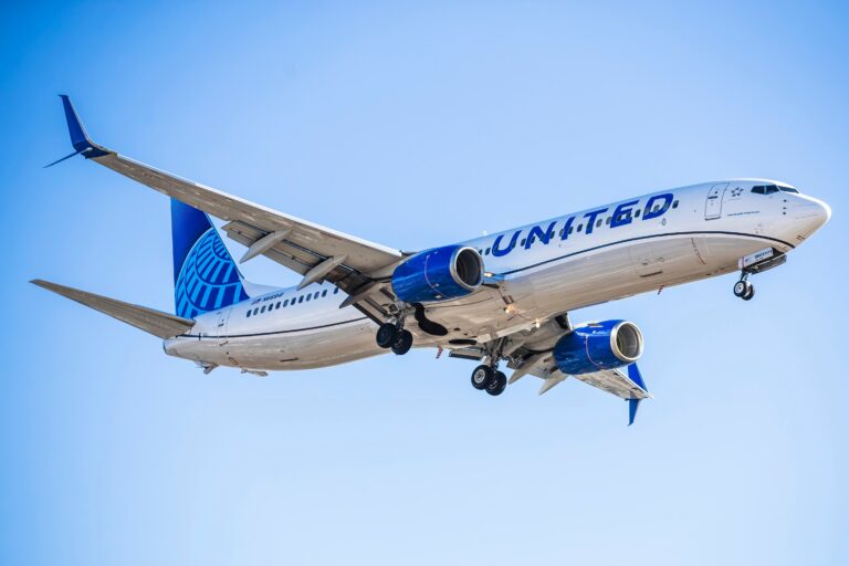 a united airline boeing 737 flying in the sky