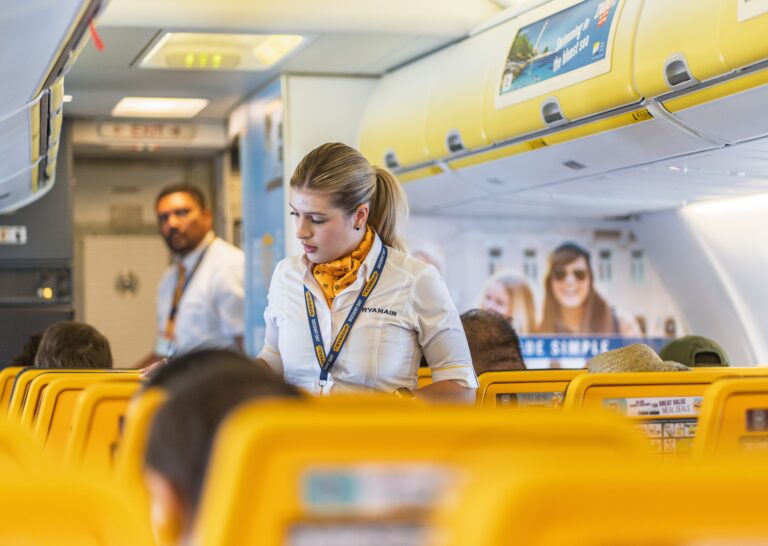ryanair cabin crew serving passengers