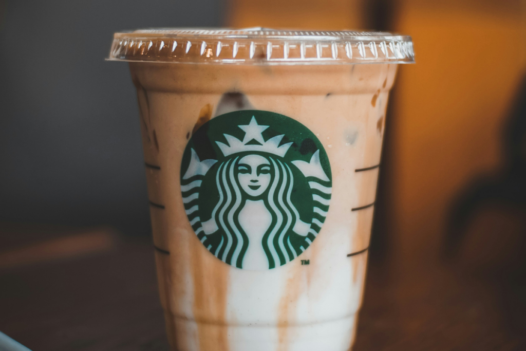a close up of a starbucks iced coffee