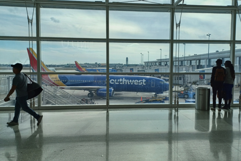 a southwest airlines plane at the gate